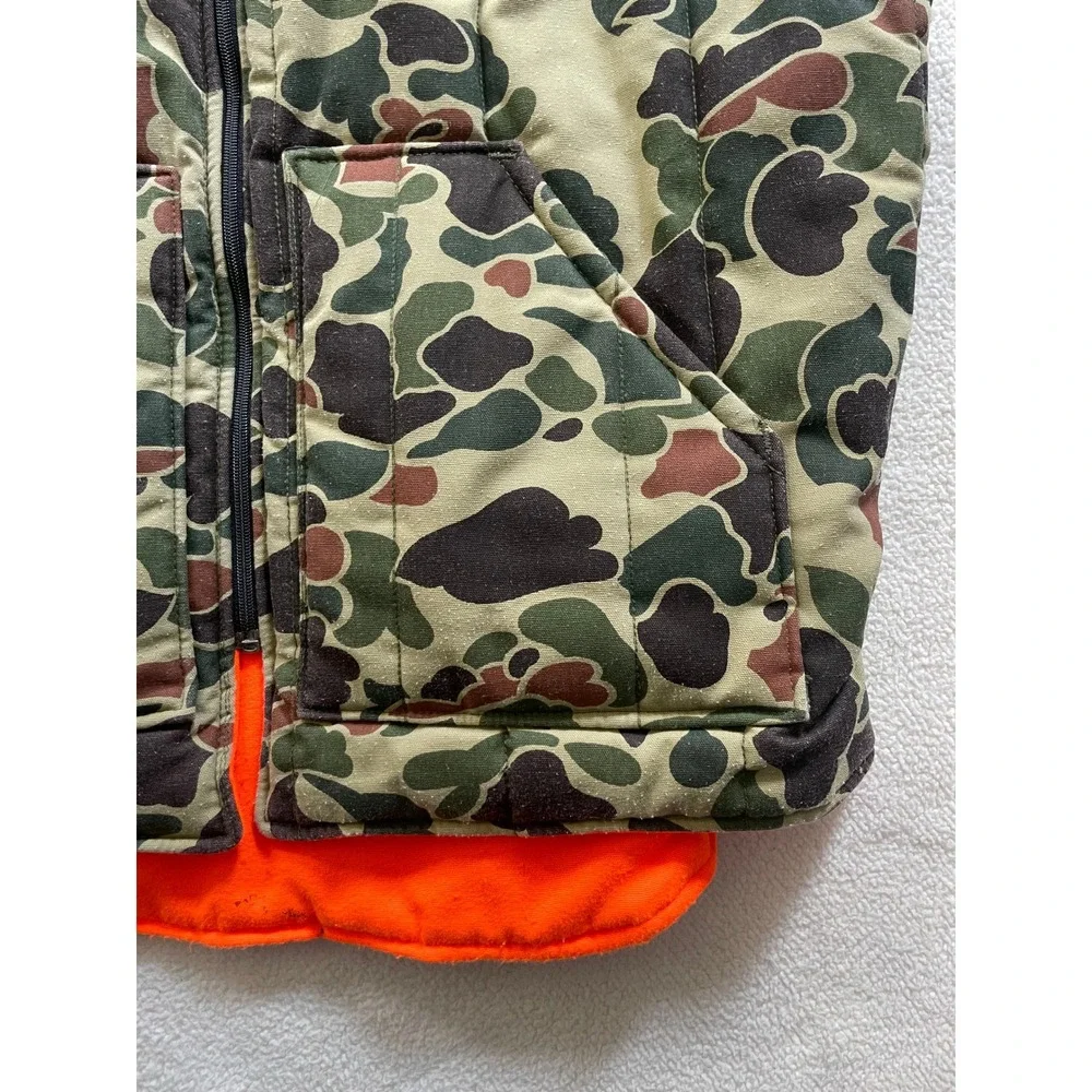 80s Walls USA Mens Large Hunting Vest Camo Orange Reversible Insulated Duck